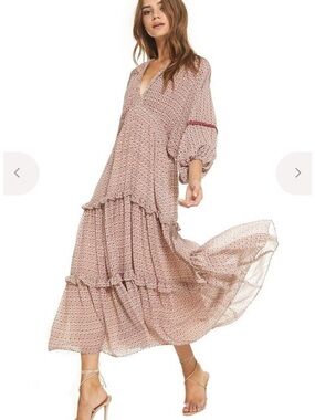 Misa Los Angeles Dusty Rose Printed Tiered Maxi Dress